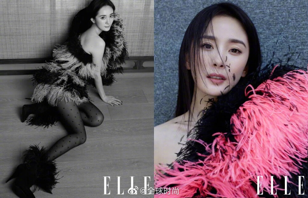 #杨幂 鱼骨辫# 杨幂登《ELLE》十一月刊封面，深V红裙搭配鱼骨辫发型，用活泼调皮完美平衡浓艳与夸张，大幂幂的少女感多年不变。