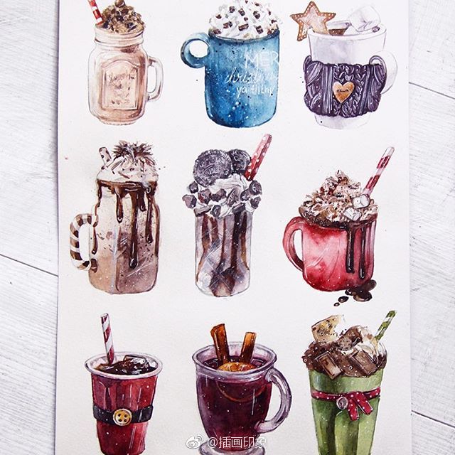 一组食物水彩手绘来自插画师：Watercolor Artist_Illustrator