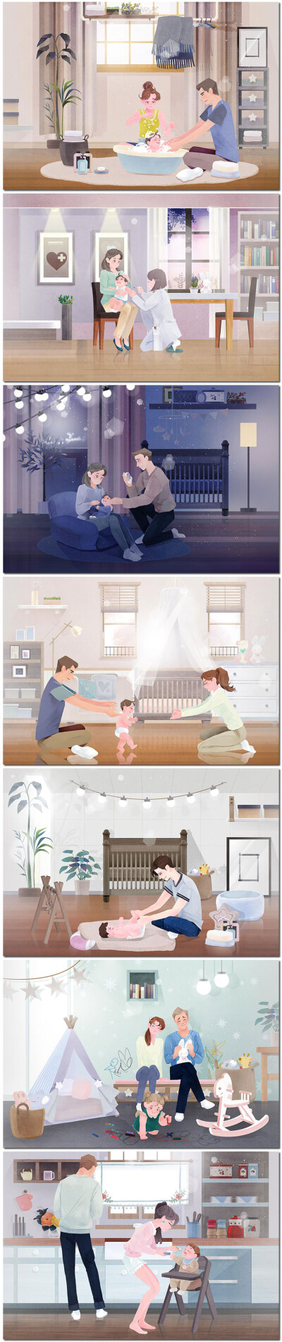 家庭亲子育儿母婴活动休闲一家三口插画插图海报模板PSD设计素材