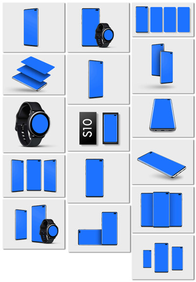 三星S10 Plus Gear手机手表模型展示样机psd海报模板设计素材
