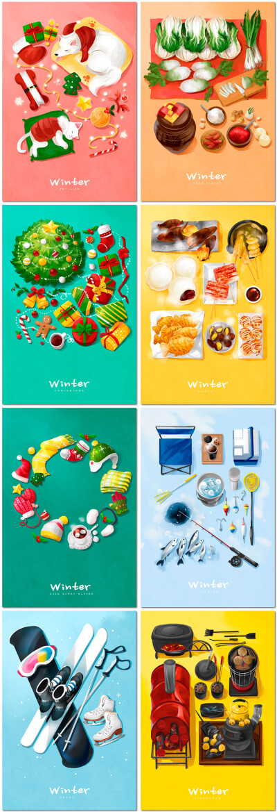 冬季圣诞营养美食早餐食材烹饪蔬菜餐饮插画PSD海报模板设计素材