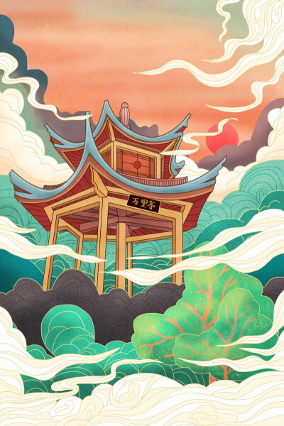 中国风建筑海报，图片来源于花瓣