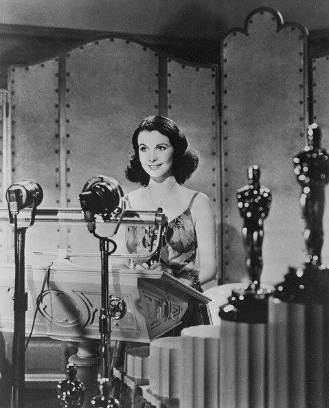 Vivien Leigh proudly holds her Best Actress Oscar on March 2, 1940. She was recognized for her portrayal of Scarlett O'Hara in Gone With the Wind.
