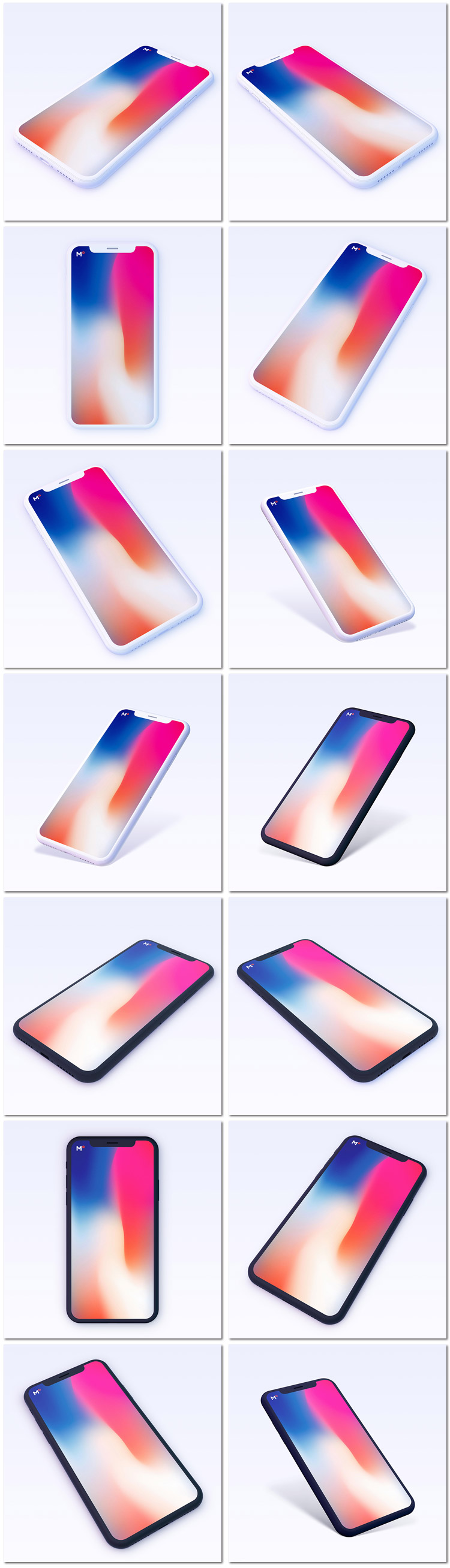 苹果手机iphonex黑色白色手机模型展示样机psd海报模板素材设计