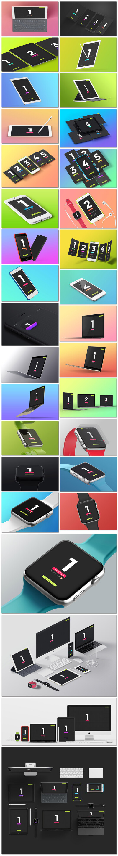 苹果iphone和ipad和macbook和watch模型展示样机模板素材设计