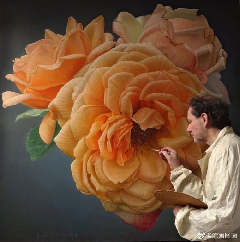 Gioacchino Passini的大型写实花卉油画 ​​​