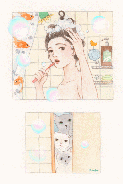 猫与少女 插画 动态 画师limhee作品