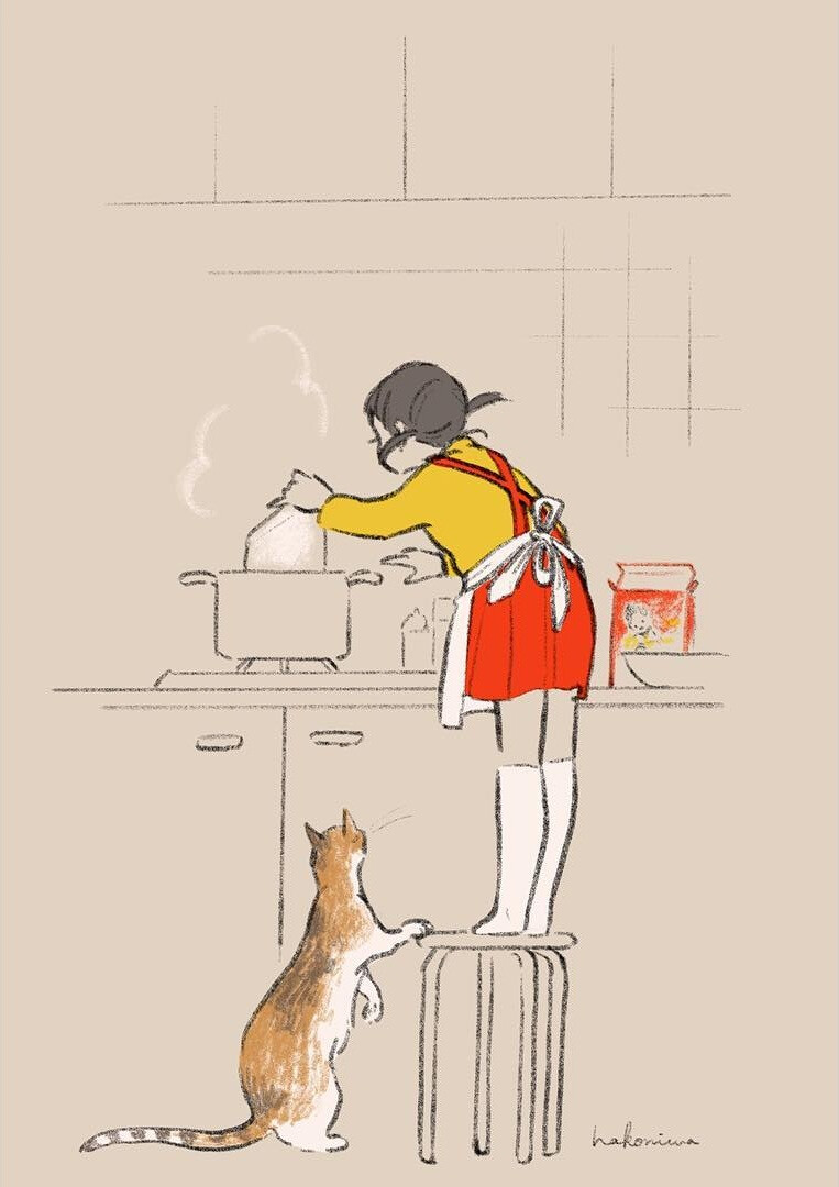 猫与女孩 插画 By_画师hakoniwa