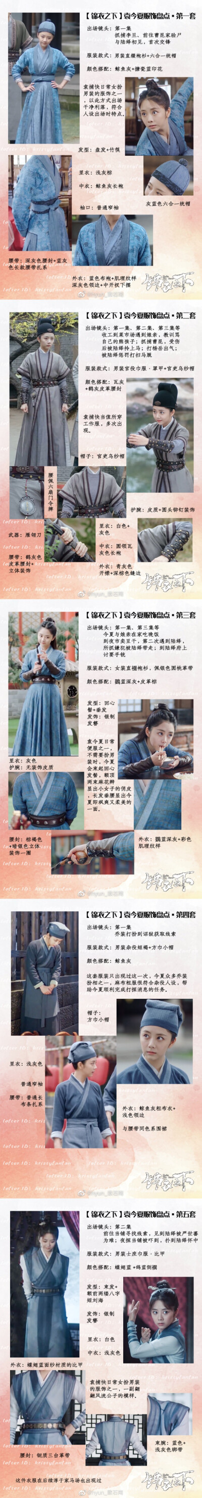 #锦衣之下##谭松韵##锦衣之下##谭松韵#
『袁今夏』服装盘点汇总：
袁今夏全集共43套服装，变换造型23轮
服装关键词：灵气、多变、美丽
这是第一次整理古装造型，可能还有很多不专业的地方，请多包涵指教。
借此机…