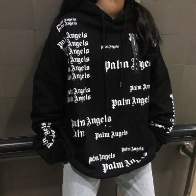 2019新款 Palm Angels 棕榈天使 满印复古字母宽松连帽卫衣男女潮