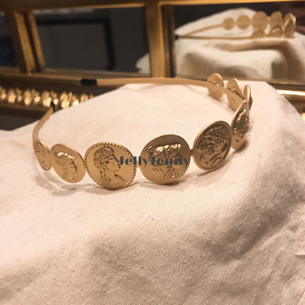 JellyJenny复古巴洛克金币人像浮雕哑光金属ins欧美头箍发夹发箍