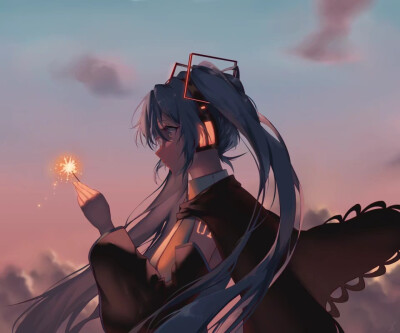 #虚拟歌者与曲绘# miku
「夕阳下闪烁的烟火[em]e400195[/em]」
画师：saihate