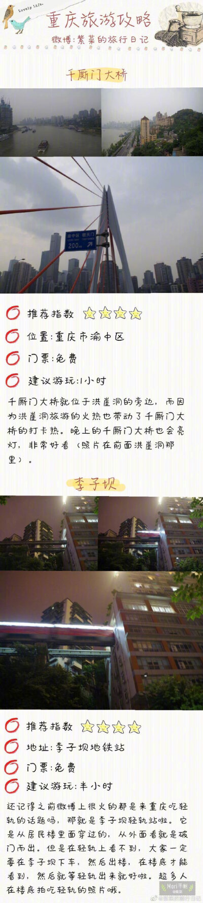 超朴素超实用重庆旅游功课！Day1:解放碑—洪崖洞Day2:长江索道—朝天门—千厮门大桥—下浩老街—李子坝站Day3:黄桷坪涂鸦街—四川美术学院via.紫菜的旅行日记