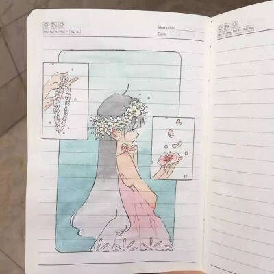 画在笔记本上的水彩画