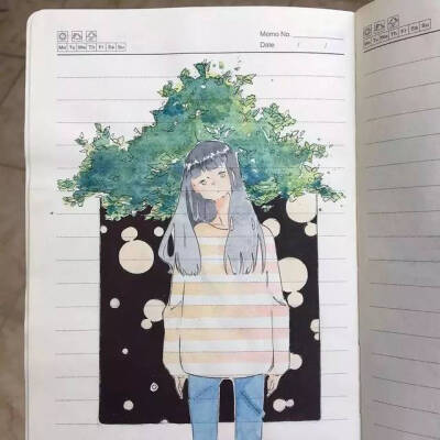 画在笔记本上的水彩画