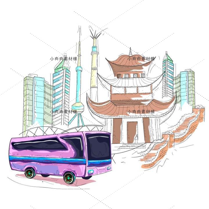 手绘世界各地旅游风景美食地标建筑文化插画AI矢量设计素材ai516