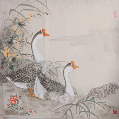 张坚盛聪慧好学，师法古今，遍览古今精品画作，吸取名家画风画技，融会贯通，结合自己的大胆创新，以传统笔墨为框架，绘制当代新概念中国画，开创出一片自己的艺术天地。他的作品，以花鸟、137187翎毛走兽48166为主…