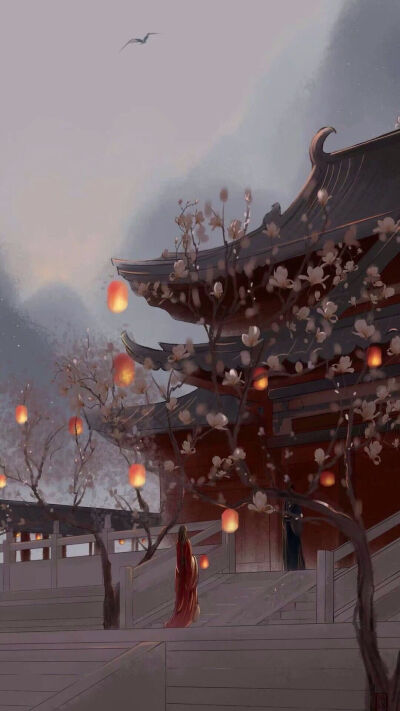 古风 手绘 人物 素材 清新 背景 简约 文艺 [侵删]【花间一壶酒，独酌无相亲】