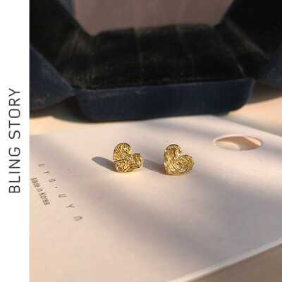 Bling Story韩式手工制作缠绕耳钉独家桃心耳环复古铜丝s925银针