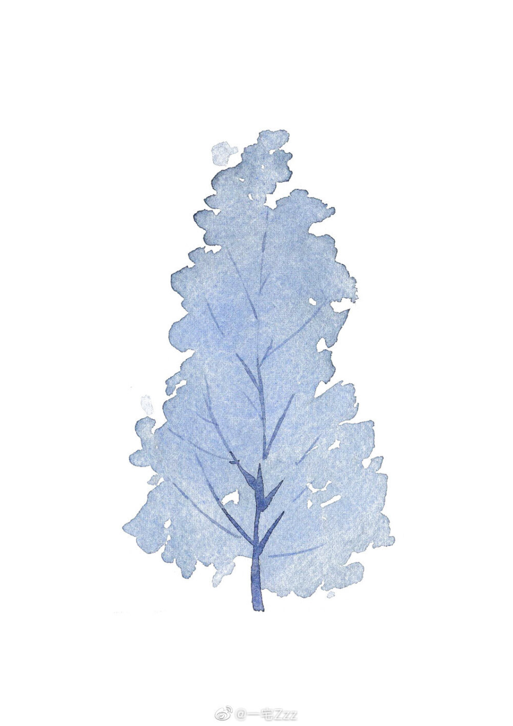【水彩教程】（作者： 一宅Zzz）新的9棵萌植，愿画过的夏树都迎着清凉的风△ 画笔：黑天鹅△ 颜料：美利蓝、荷尔拜因植物色 #水彩#
