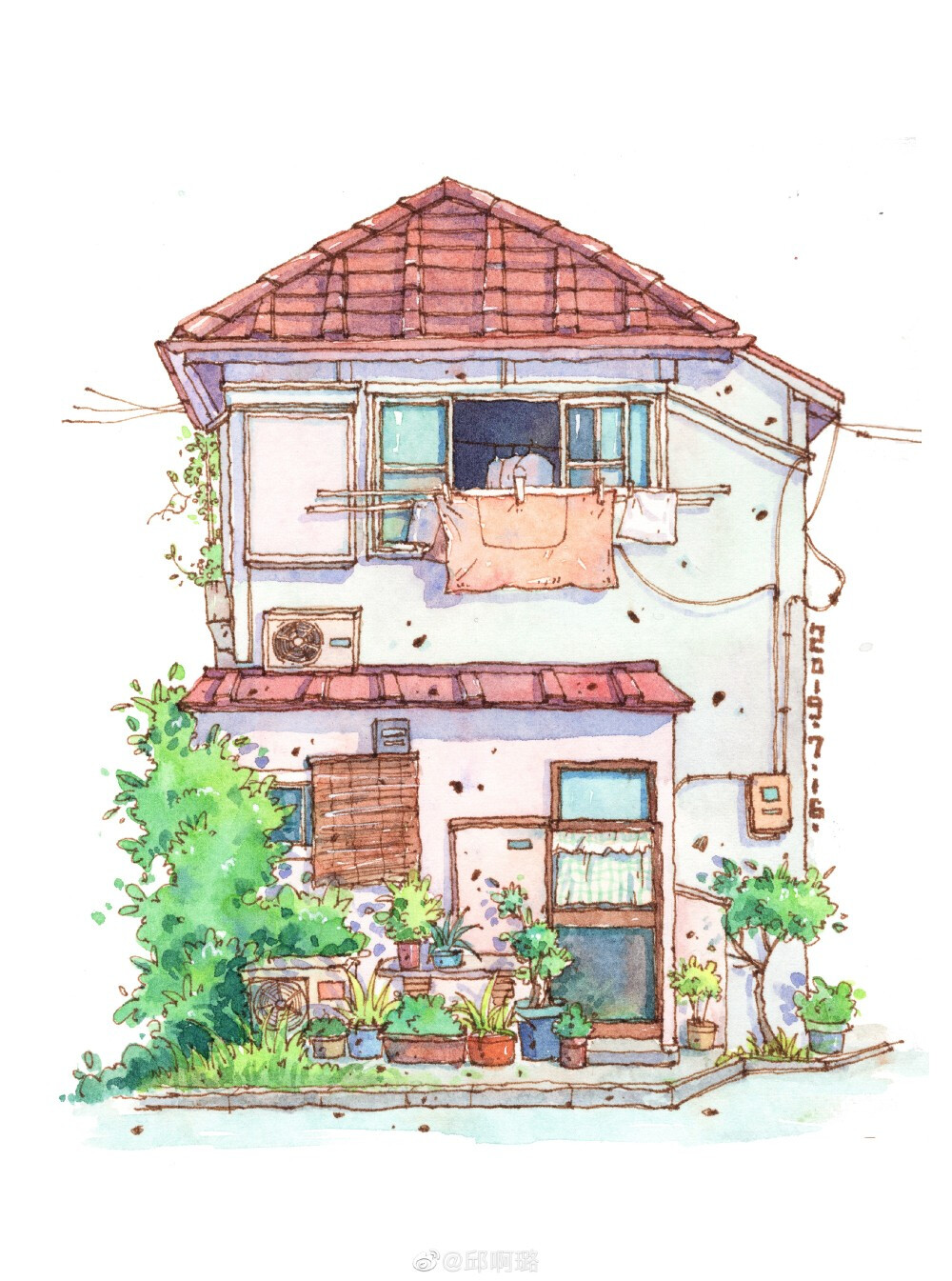 水彩小房子简单图片