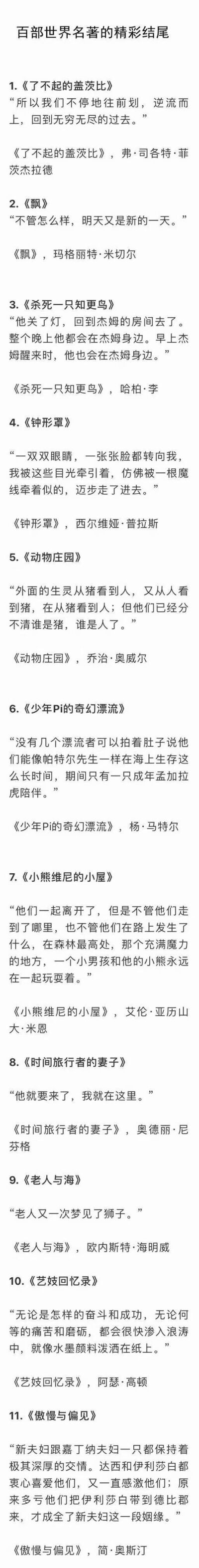 百部世界名著的精彩结尾#转载 句子 个性签名 唯美 短句 哲理