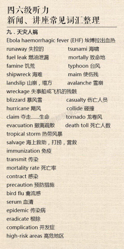 【四六级听力】新闻、讲座常见词汇整理，英语听力就是要拒绝懵圈~~~