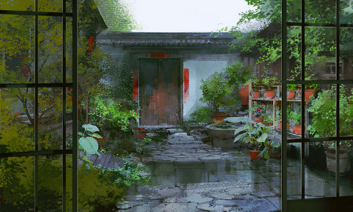 神级风景插画
庭院
微博：伊吹鸡腿子