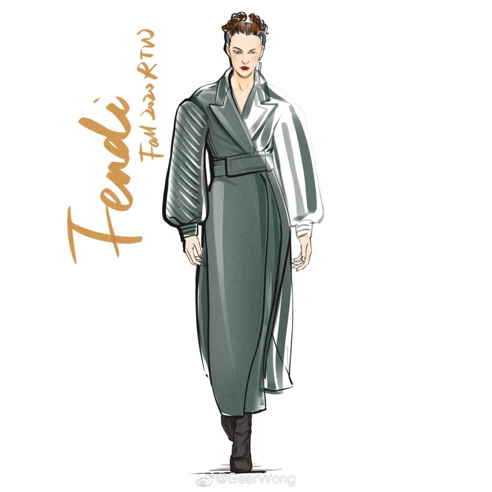 [cp]#GeerWong[超话]##hg时装插画[超话]#
Fendi Fall 2020 RTW@FENDI
Silvia Venturini以薄纱和皮质面料诠释出刚柔并济的女性魅力，延续了Karl Lagerfeld对于品牌独立精神的奇妙匠心。 ​​​[/cp]