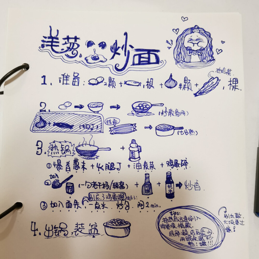 洋葱鸡蛋炒面 可爱字体 手工菜谱