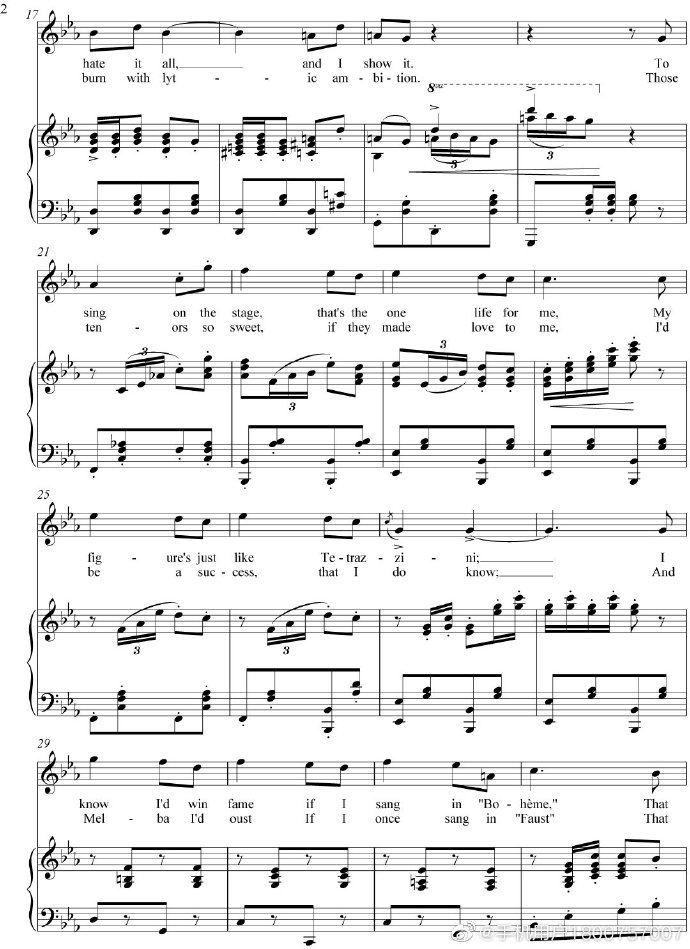 Art Is Calling for Me( 五线谱 声乐正谱 钢琴伴奏谱 移调专业户 打谱专业户 艺术在召唤我【原调 -降E 】 ​​​​