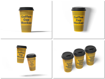 咖啡饮料一次性纸杯子咖啡杯展示样机模型海报设计psd模板素材