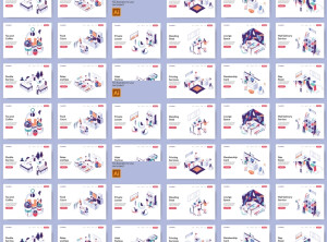 【下载更多请点头像】2.5D商务智能科技远程团队企业官网web登录页UI插画设计素材