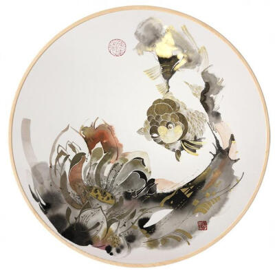 《鱼戏莲叶东》 40X40cm 2018年
刘畅，1985年，北京人。职业画家。现为北京石齐画院特聘画家。