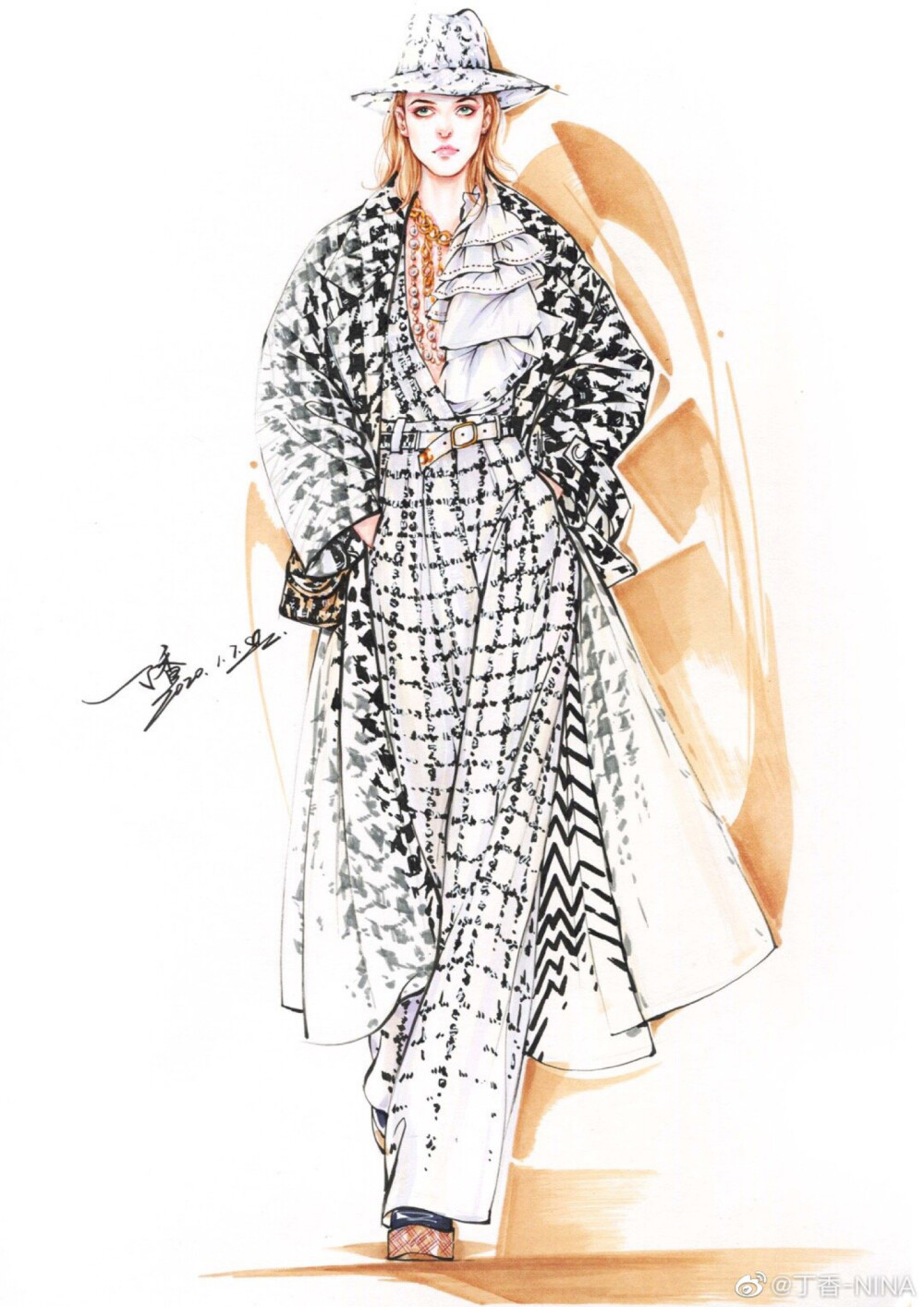 服装设计，时尚插画 @丁香-NINA