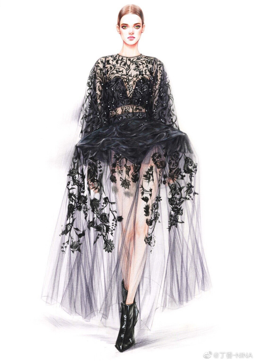 服装设计，时尚插画 @丁香-NINA