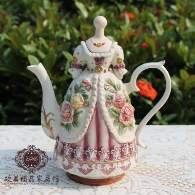 包邮方亚欧式维多利亚手绘浮雕玫瑰花陶瓷咖啡杯壶茶杯家居礼品