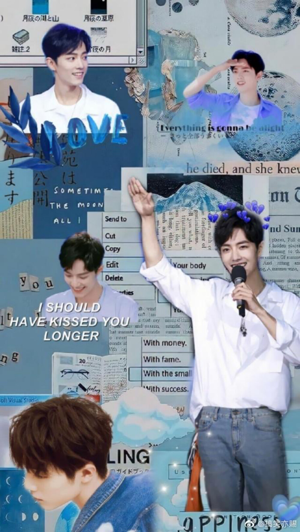 “一束光照进铁塔，铁塔里的肮脏龌龊被显现，这束光便有了罪。”
肖战拼贴壁纸