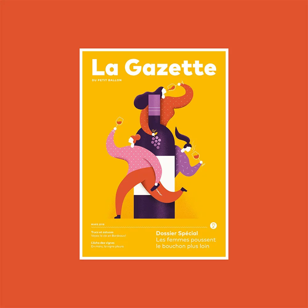 平面设计工作室Makers Company团队为法国葡萄酒订阅杂志 La Gazette 制作的插画封面，矢量简约风格，吸睛十足