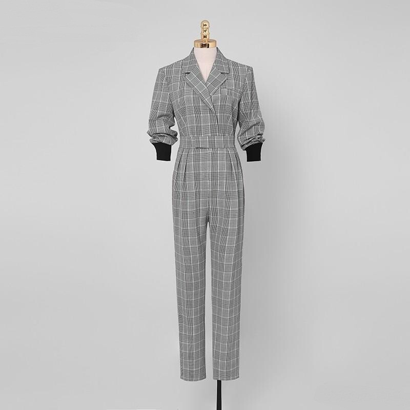 2019秋装新款复古英伦风格纹干练西服外套+帅气西服裤套装