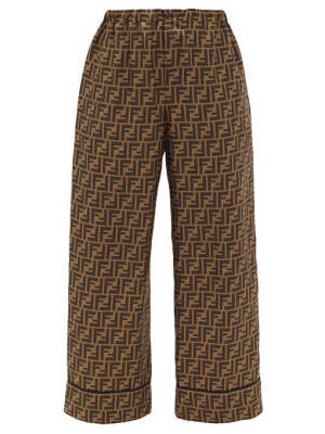 Fendi FF-print silk-satin trousers