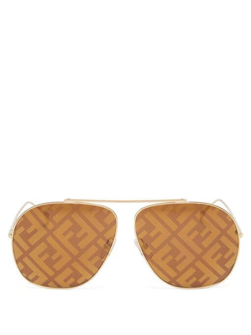 Fendi FF-print aviator metal sunglasses