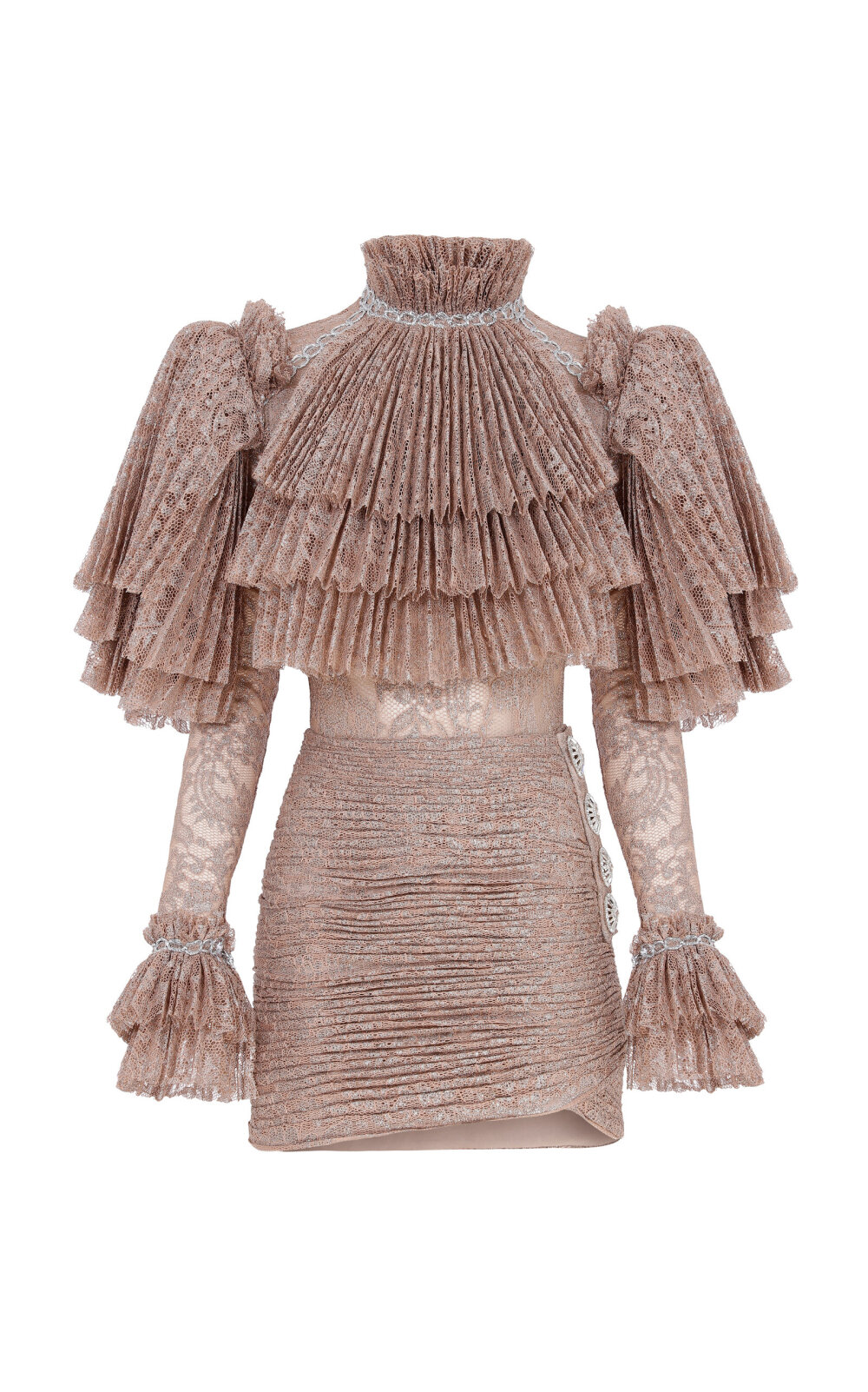 Ruffled Lace-Plissé Mini Dress by Raisa Vanessa | Moda Operandi