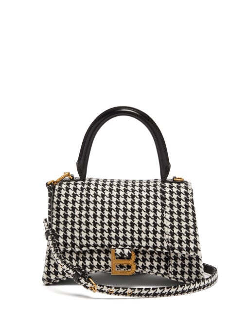 Balenciaga Hourglass S B-logo houndstooth bag