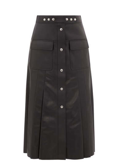 Prada Button-through pleated leather midi skirt