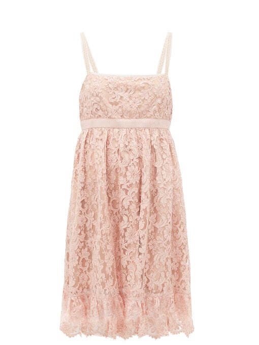 Gucci Logo-waist floral-lace babydoll dress