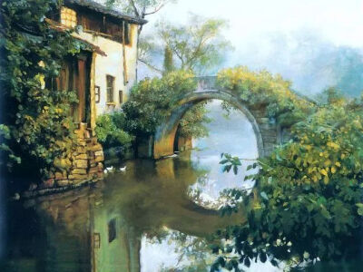 江南水乡风景油画欣赏
