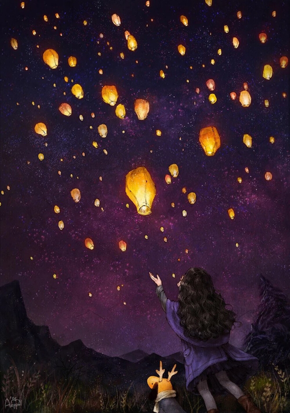 孔明灯 夜空