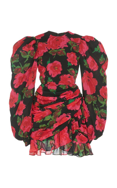 Ruched Floral-Print Chiffon Dress by Richard Quinn 