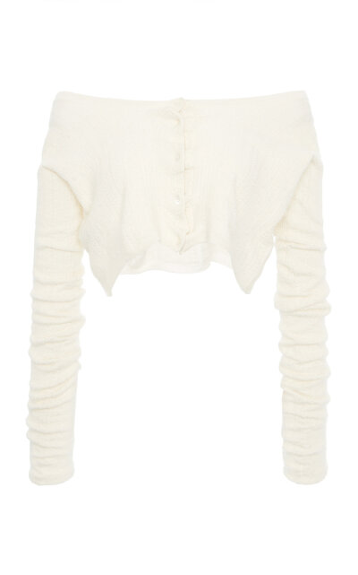 Off-The-Shoulder Ribbed-Knit Cashmere Silk Top by Miu Miu